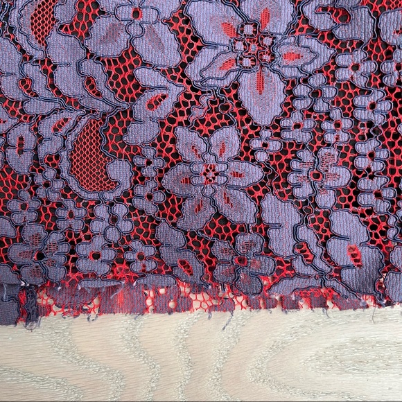 zara • red purple mauve two tone floral lace side zip midi work skirt • m - Picture 11 of 14